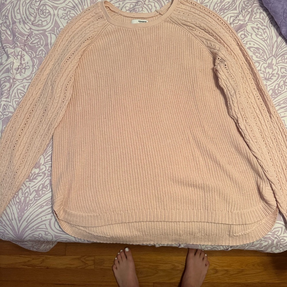 Sonoma Pink Crew Neck Sweater with Ribbed Knit